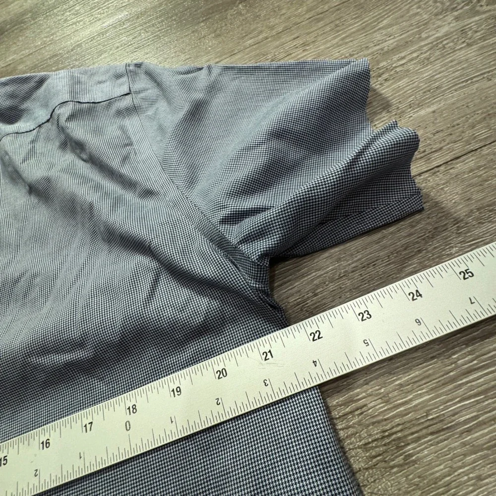 Banana Republic Shirt Mens L Blue Micro Houndstooth Cotton Cutoff Raw Sleeve